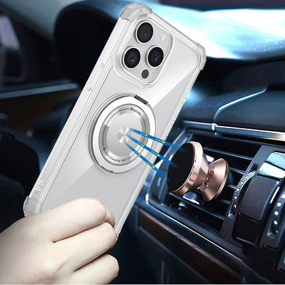 For Apple iPhone 16 Plus (6.7") Magnetic [Compatible with Magsafe] with 360° Rotatable Ring Holder Invisible Stand Transparent Case Cover