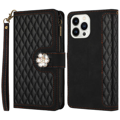PU Leather Wallet Design Jewel Bling with Credit Card Holder Flip Folio Pouch Zipper Purse Wrist Strap