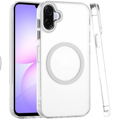 For Samsung Galaxy A07 Transparent Back Hybrid Case - Magnetic Circle, Color Frame, Metal Buttons, MagSafe Compatible Case Cover