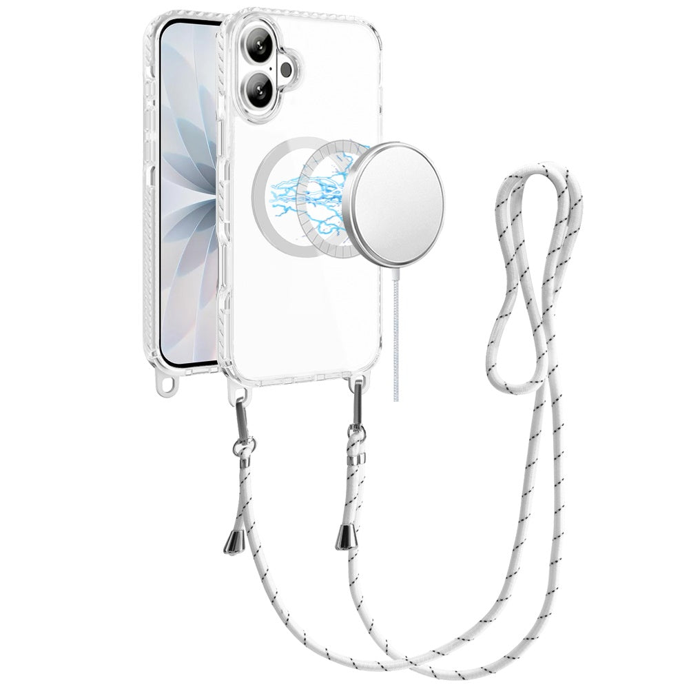 For Apple iPhone 17 (6.3") Clear Magnetic Frame PC Back Shockproof Protective Case with Detachable Lanyard Strap, Compatible with MagSafe Case Cover