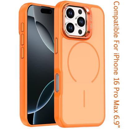For iPhone 16 Pro Max (6.9") Magnetic Matte Metal Camera Stand Hybrid Drop Protection Durable Shockproof Slim Fit Design Protector Cosmic Orange