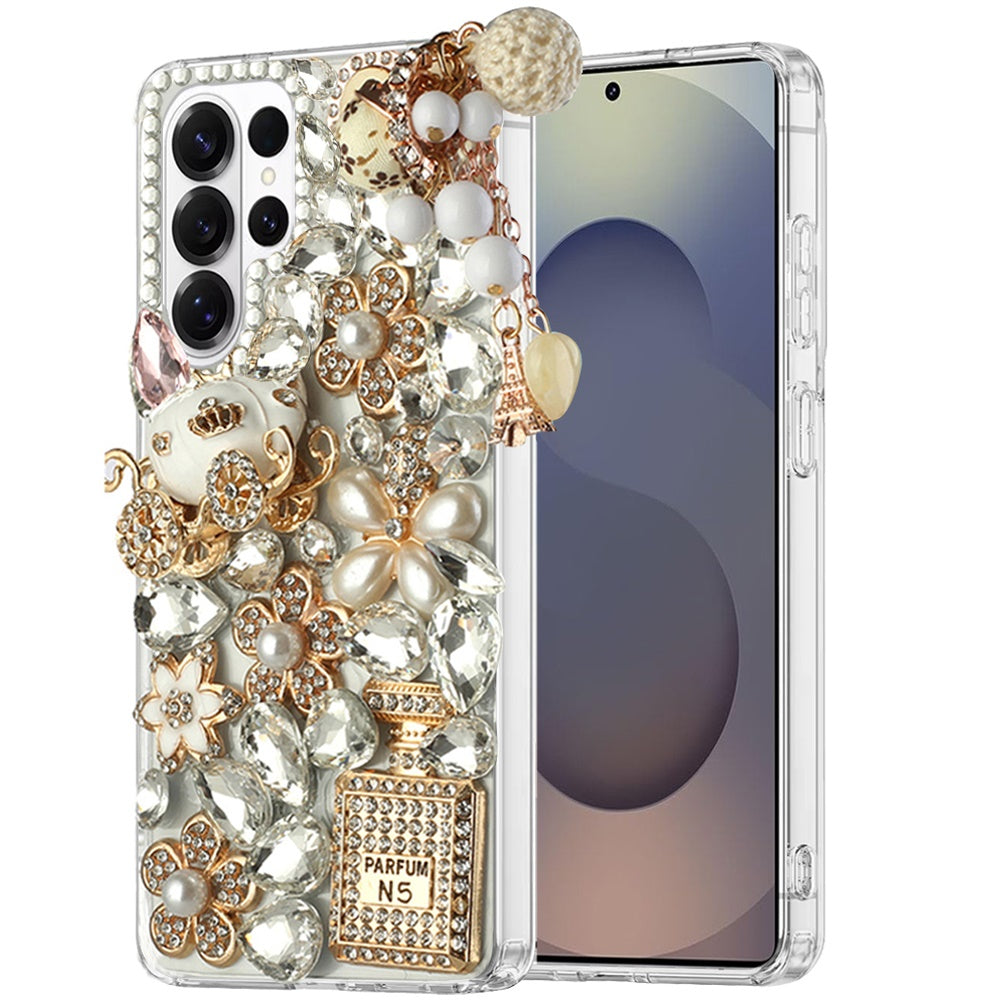 For Samsung Galaxy S26 Ultra Bling Crystal 3D Full Diamonds Luxury Sparkle Rhinestone Hybrid Case Cover Ultimate Multi Ornament White
