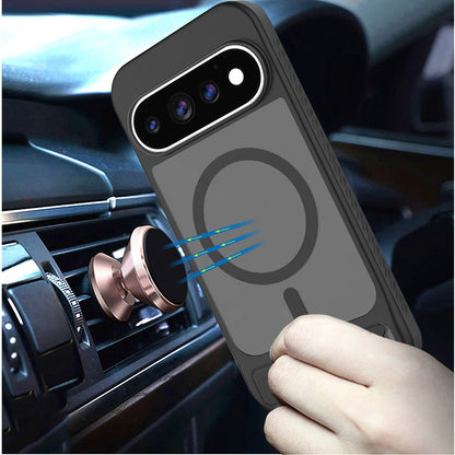 Phone Case for Google Pixel 11 Pro XL Matte Magnetic Metal Kickstand Shockproof Grip Anti Slip Durable Protective Heavy Duty Hybrid Cover Black