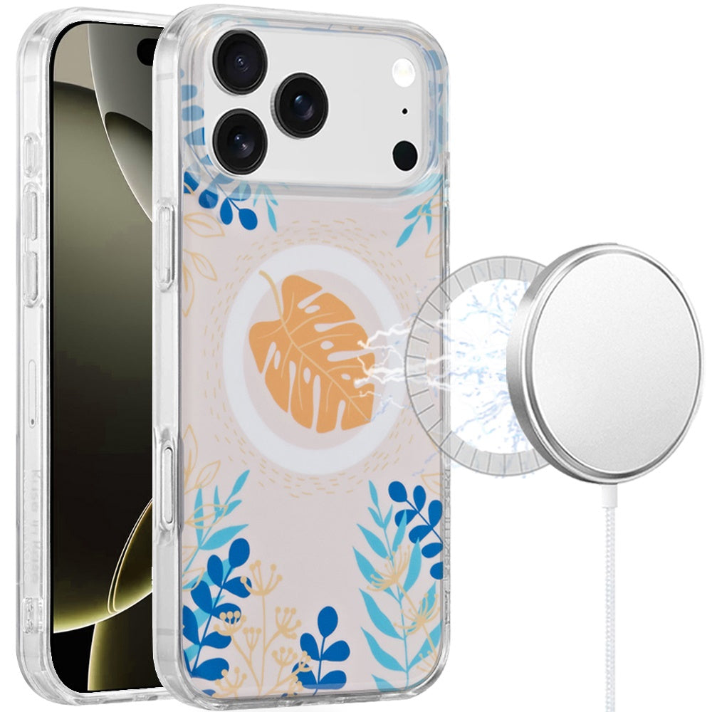 For Apple iPhone 17 Pro Max Stylish Pattern Fashion IMD Printed Design TPU Double Layer Slim Shockproof with Magnetic Back Case Cover Tropical Flowers