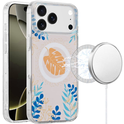 For Apple iPhone 17 Pro Stylish Pattern Fashion IMD Printed Design TPU Double Layer Slim Shockproof with Magnetic Back Case Cover Tropical Flowers