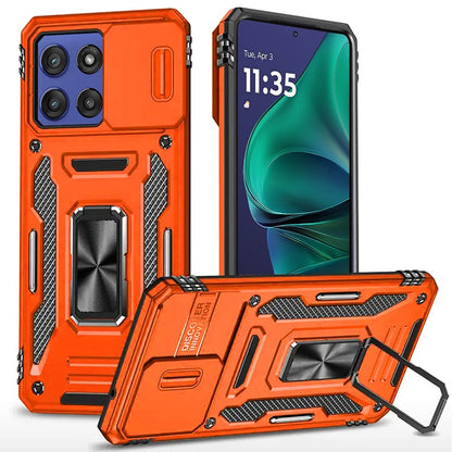 For Motorola Moto G Stylus 5G 2026 /2025 Tough Hybrid Case with Movable Camera Window & Metal Ring Stand Shockproof Case Cover Cosmic Orange