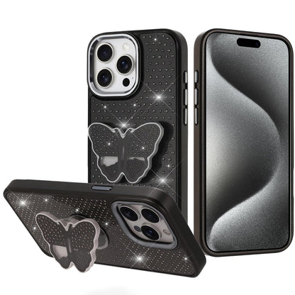 For Apple iPhone 14 Pro Max Butterfly Moveable Grip 3D Pop Stand Full Diamond Bling Sparkling TPU Fashion Hybrid Case Cover