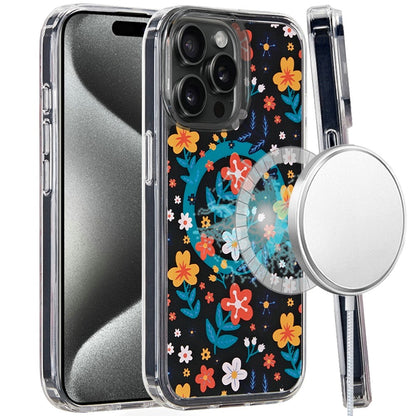 For Apple iPhone 15 Pro Max Cute Fashion Pattern Design, Durable Shockproof Slim TPU Hard Back, MagSafe Compatible Case Cover Nightly Floral