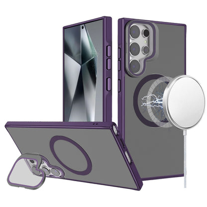 For Samsung Galaxy S23 Ultra Tough HQ Hybrid Case with Aluminum Frame Camera Stand, Compatible with MagSafe, Translucent Matte Shockproof Case Cover