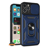 For Apple iPhone 15 Pro (6.1") Built in Sliding Camera Lens Protection & Finger Ring Stand Holder Hybrid Shockproof  Phone Case Cover