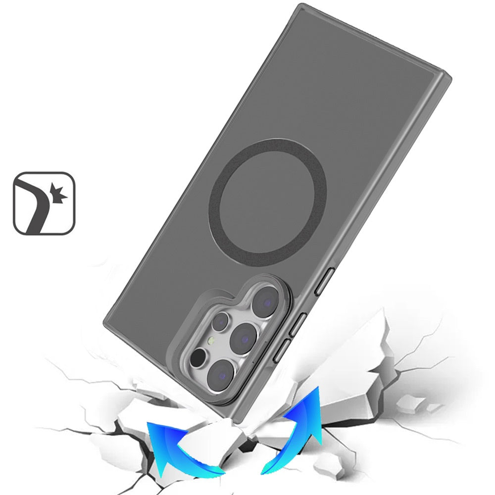 For Samsung Galaxy S24 Ultra Tough HQ Hybrid Case with Aluminum Frame Camera Stand, Compatible with MagSafe, Translucent Matte Shockproof Case Cover
