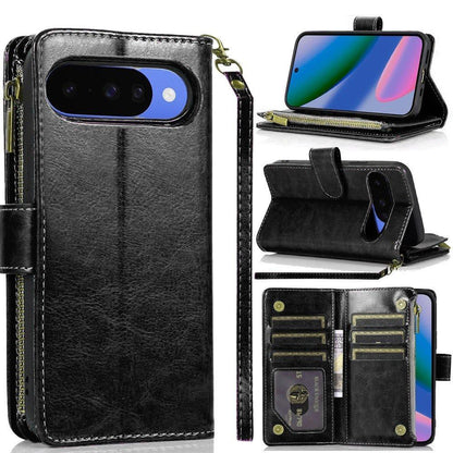 Phone Case for Google Pixel 11 / 11 Pro Luxury Leather Wallet Card Holder Zipper Pocket Money Storage Protective Grip Design with Strap Cover