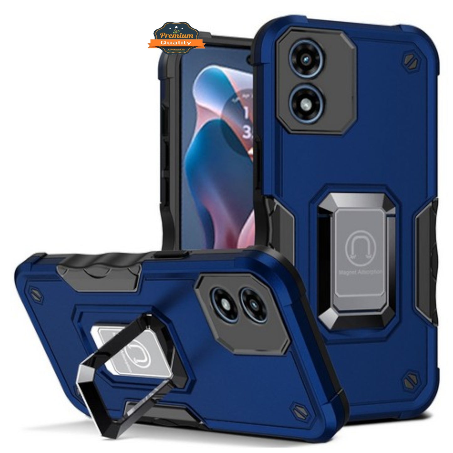 For Motorola Moto G 5G 2026 / Moto G Play 2026 Heavy Duty Hybrid 2in1 Hard PC & TPU Rugged Bumper Shockproof with Magnetic Ring Kickstand Case Cover