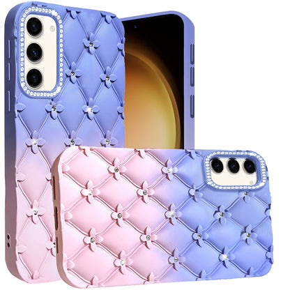 Phone Case for Samsung Galaxy S23 Floral Glitter Shimmer Bling Hybrid Shockproof Anti Slip Thick TPU Protective Stylish Design Cover Light Blue/Light Pink
