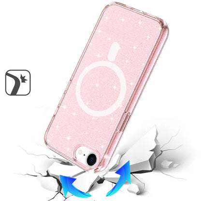 For Apple iPhone 17 Pro MagSafe Compatible Glitter Sparkle Bling Hybrid Case with Magnetic Circle, Slim TPU & Hard PC Frame Case Cover Pink
