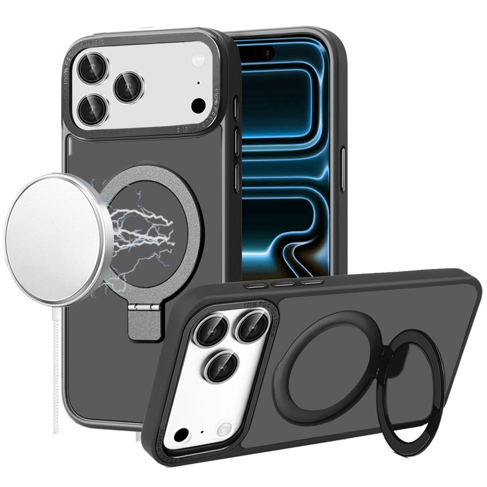 Phone Case for Apple iPhone 18 Pro Max/ 17 Pro Max Metal Chrome Magnetic Circle Kickstand Shockproof Matching Camera Protector Durable Grip Hybrid Armor Cover
