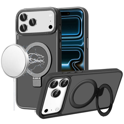 Phone Case for Apple iPhone 18 Pro Max/ 17 Pro Max Metal Chrome Magnetic Circle Kickstand Shockproof Matching Camera Protector Durable Grip Hybrid Armor Cover