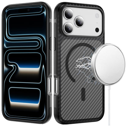 For Apple iPhone 17 Pro (6.3") Thick Carbon Design Magnetic Hybrid Drop Protection with Metallic Buttons & MagSafe Compatible Case Cover