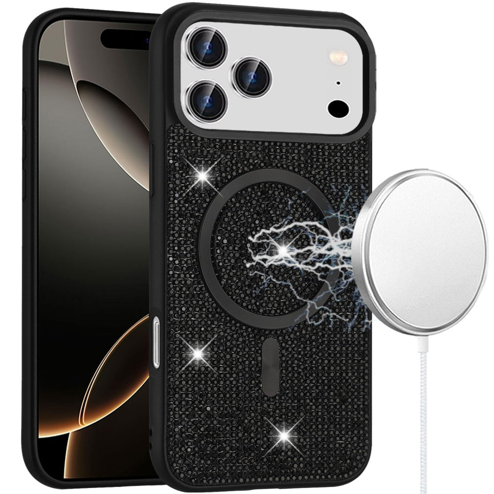 Phone Case for Apple iPhone 17 Pro Max Magnetic Bling Diamond Sparkle Hybrid Shockproof Rugged Grip Durable Protection Anti-Slip Armor Design Cover