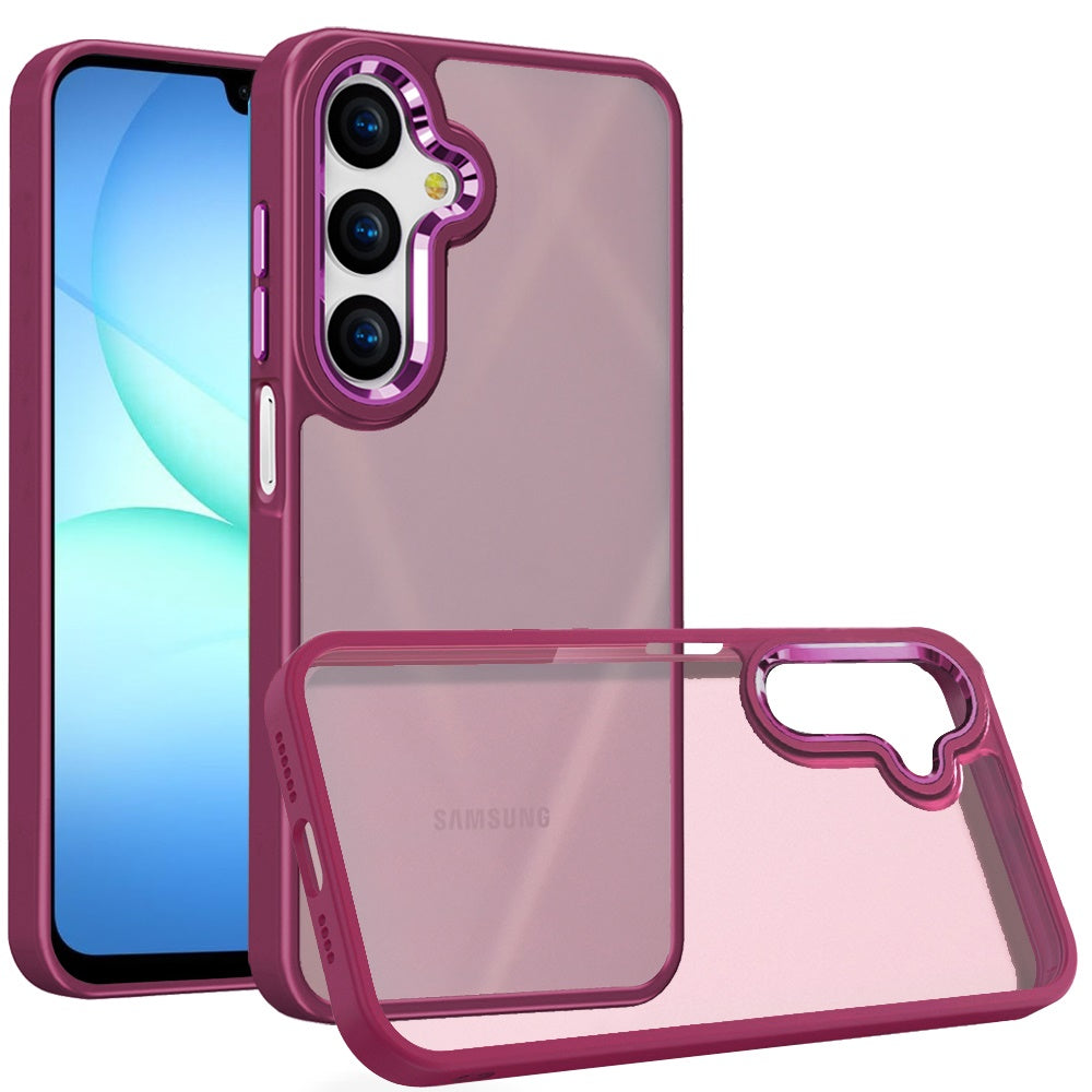 For Samsung Galaxy A17 5G Slim Fit Hybrid Transparent Thick Acrylic with Metal Buttons Frame Protective Hard PC + TPU Shockproof Case Cover Black