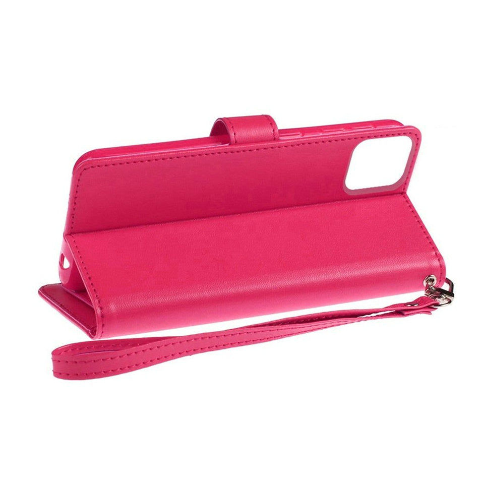 For Apple iPhone SE 4 Wallet Cases PU Leather with Credit Card /ID /Cash Holder Slot Dual Flip Pouch, Stand and Strap Case Cover Hot Pink