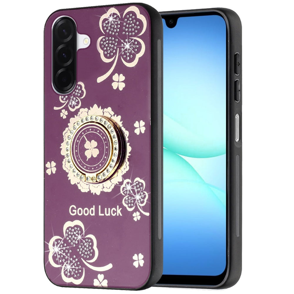 Phone Case for Samsung Galaxy A17 5G Diamond Glitter Butterfly Engraved Ring Stand Luxury Bling Hybrid Shockproof Chrome Edge Protective Durable Grip Cover Purple