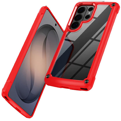 For Samsung Galaxy S26 Ultra Hybrid Transparent Rubber with Metal Buttons & Camera Edges Hard TPU Corner Frame Bumper Case Cover