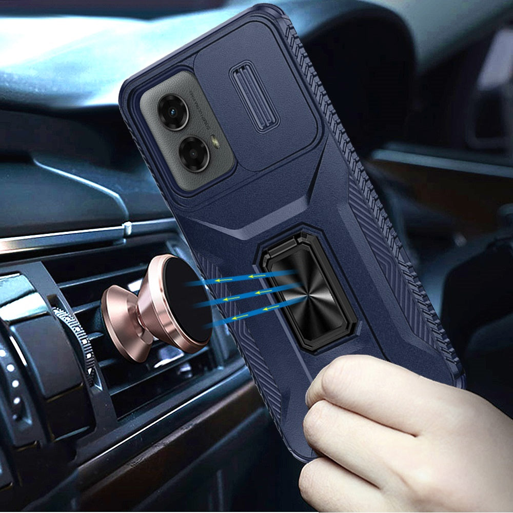 For Samsung Galaxy S23 Ultra Camera Cover Phone Case with Magnetic Rotation Ring Stand [Military Grade] Hybrid Hard TPU Shockproof Case Cover Blue