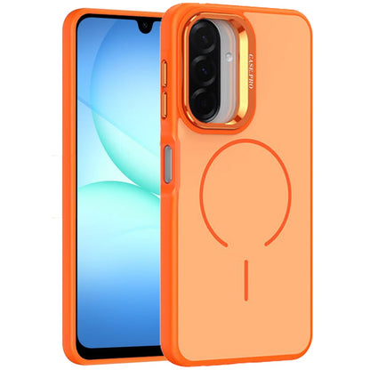 For Samsung Galaxy A17 5G Magnetic Matte Metal Camera Stand Hybrid Drop Protection Durable Shockproof Slim Fit Design Case Cover Cosmic Orange