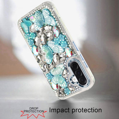 Phone Case for Samsung Galaxy A27 Luxury 3D Floral Butterfly Bling Rhinestone Glitter Shockproof Stylish Protective Hybrid Designer Metallic Cover