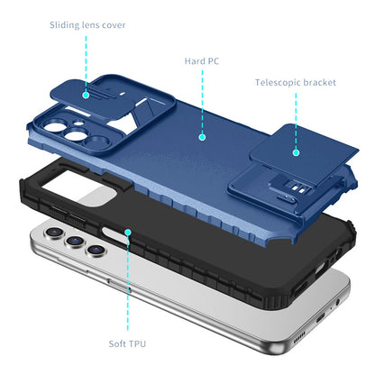 Phone Case for Samsung Galaxy A15 5G Kickstand Hybrid Hard PC Soft TPU Camera Guard Shock Absorbing Reinforced Corners Slim Fit Cover Blue