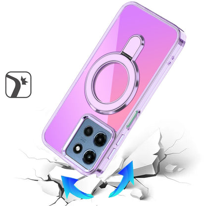 For Motorola Moto G 5G 2025 Chrome Hybrid with Rotating Magnetic Circle Ring Stand, Slim Shockproof Hybrid Case Cover