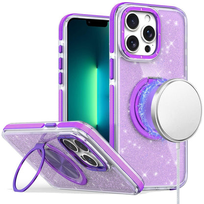 For Apple iPhone 13 Pro Slim Bling Glitter Sparkly Shimmer Hybrid with Magnetic Ring and 360° Rotational Stand [Compatible with Magsafe] Case Cover