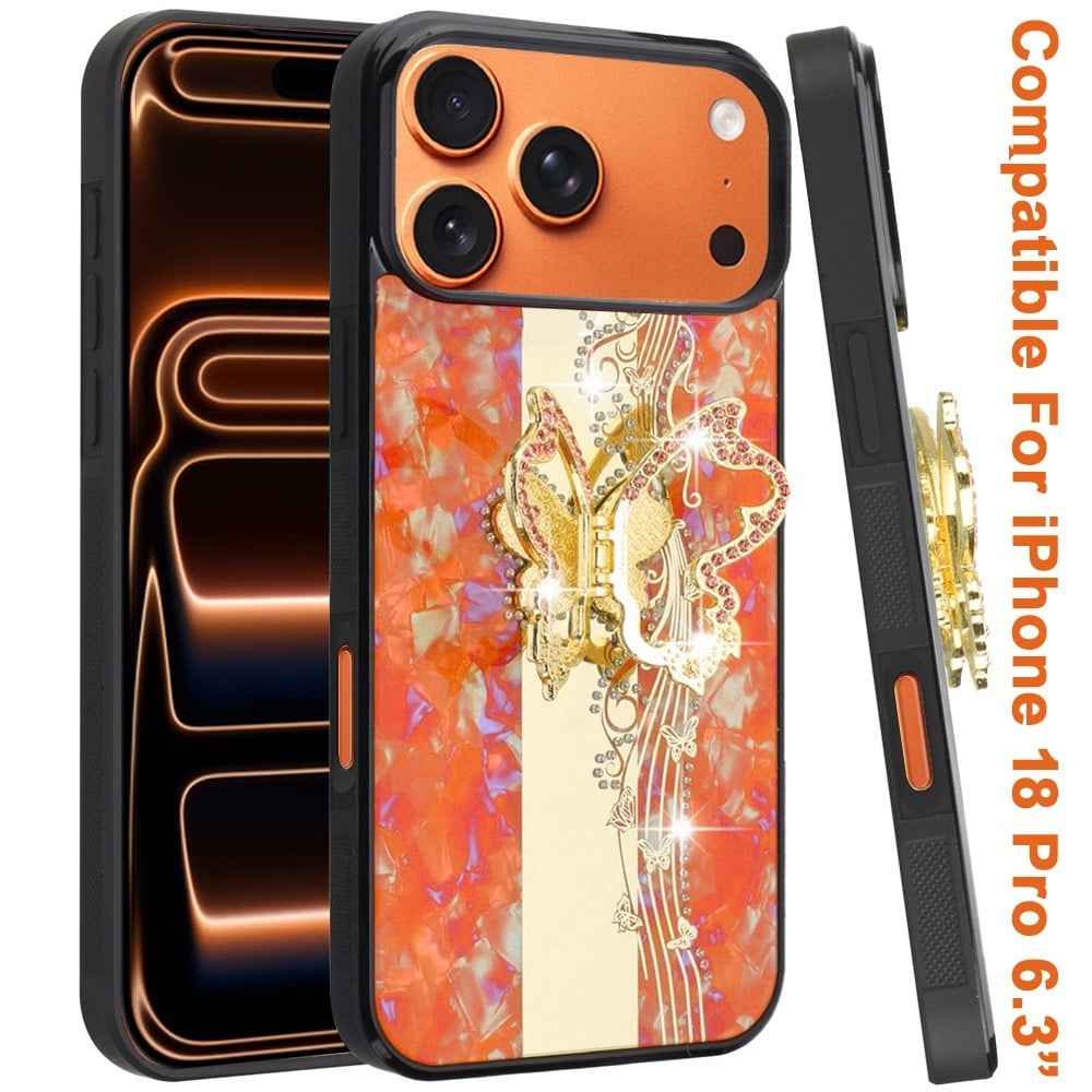 Phone Case for Apple iPhone 18 Pro Diamond 3D Fashion Floral Glitter Engraved Luxury Bling Hybrid Shockproof Chrome Edge Protective Grip Cover