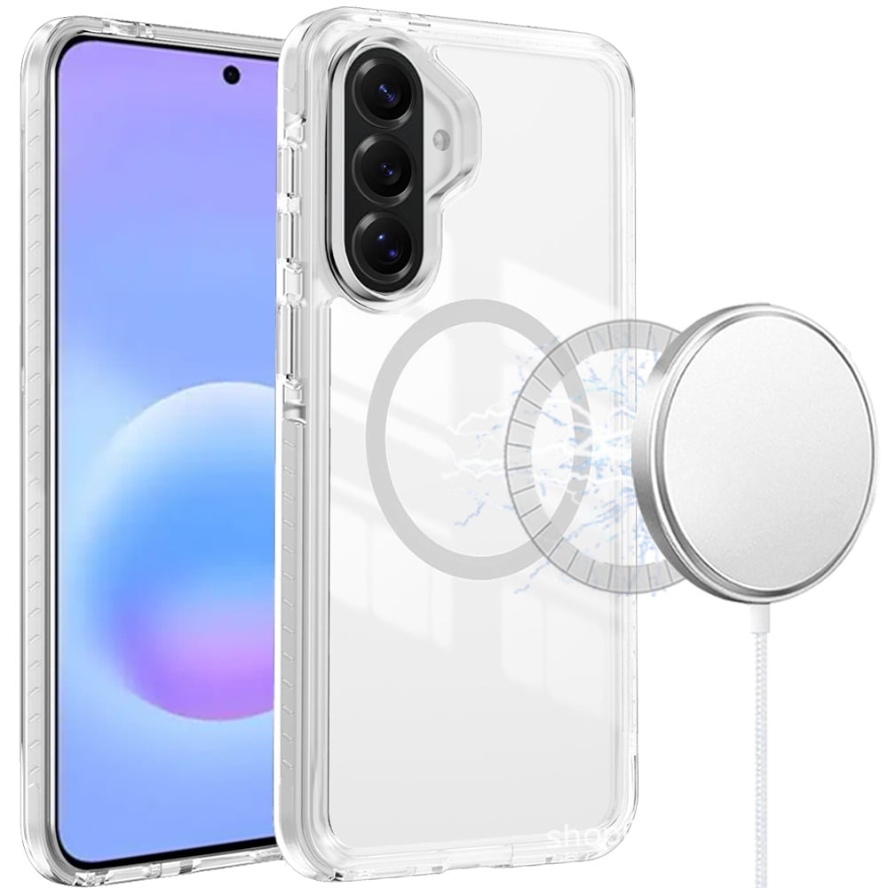 Phone Case for Samsung Galaxy A57 Transparent Magnetic Shockproof Colored Edge Hybrid Case Slim Durable Grip Clear Protective Soft TPU Cover White