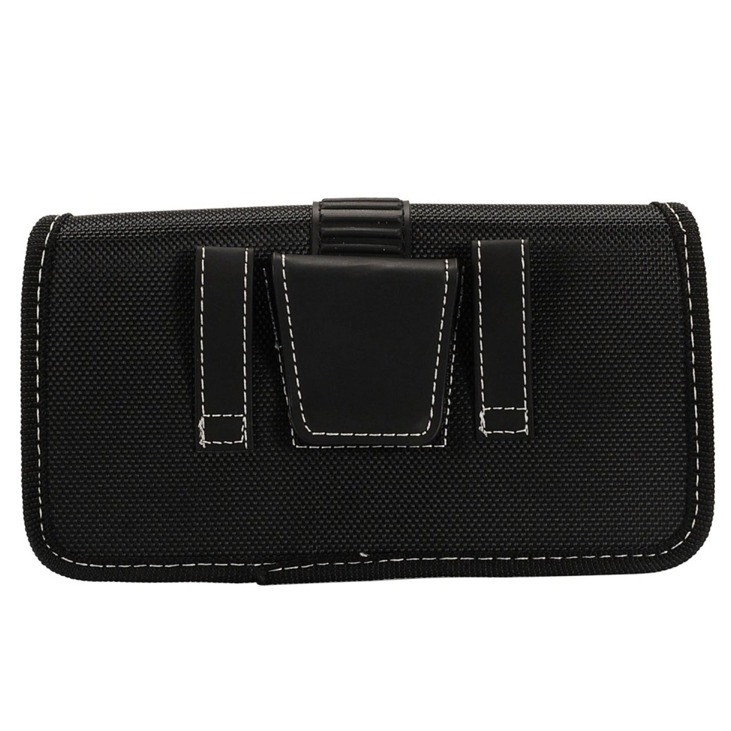 For Apple iPhone 16 Plus (6.7") Rugged Canvas Cellphone Belt Clip Cover Holster Pouch Holder with Belt Loops Universal Horizontal Carrying Case [Black]