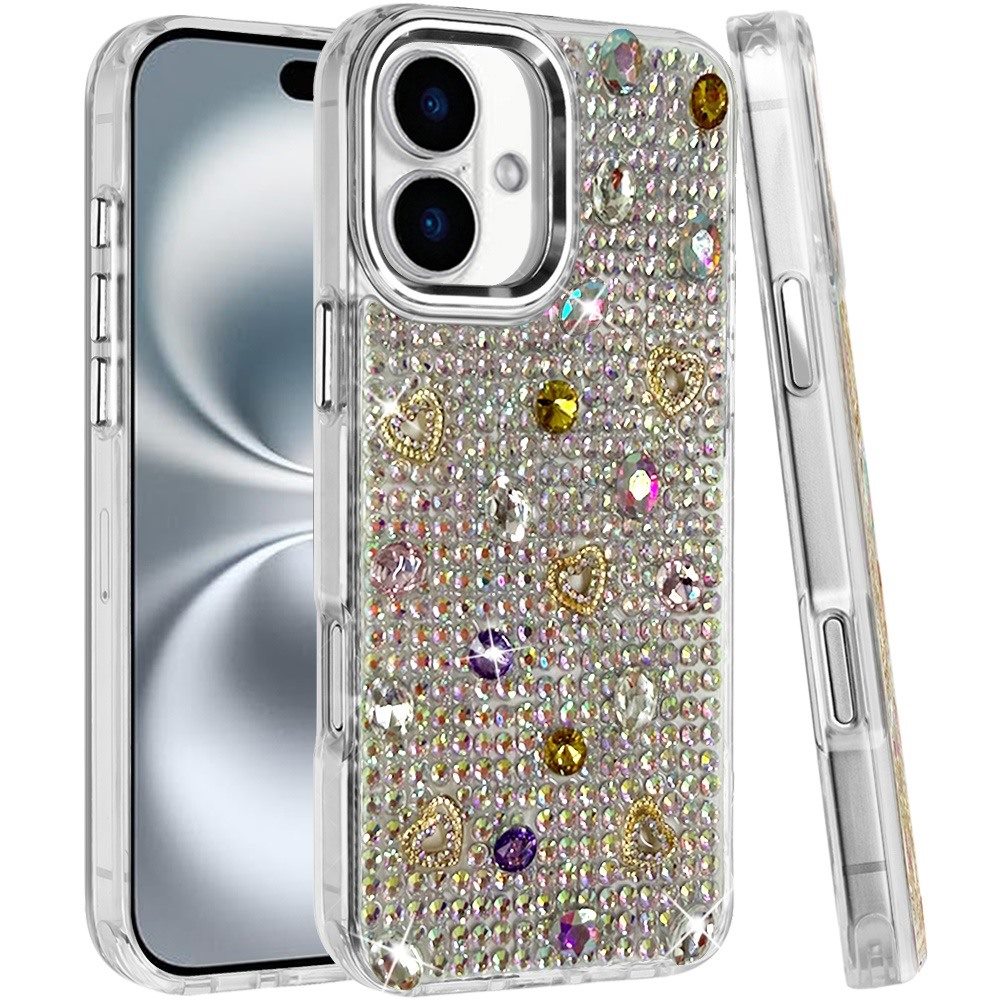 Chrome Fashion Hybrid Bling Diamond Heart Rhinestone Decorative Stones Sparkling Embellished Design