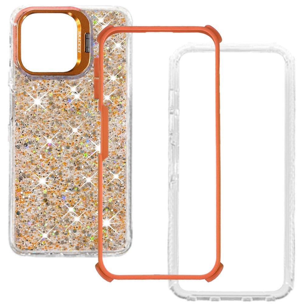Phone Case for Motorola Moto G Play 5G 2026 Luxury Bling Scattered Glitter Hybrid Dual Layers with Integrated Camera Stand and Sparkle Finish Design Cover