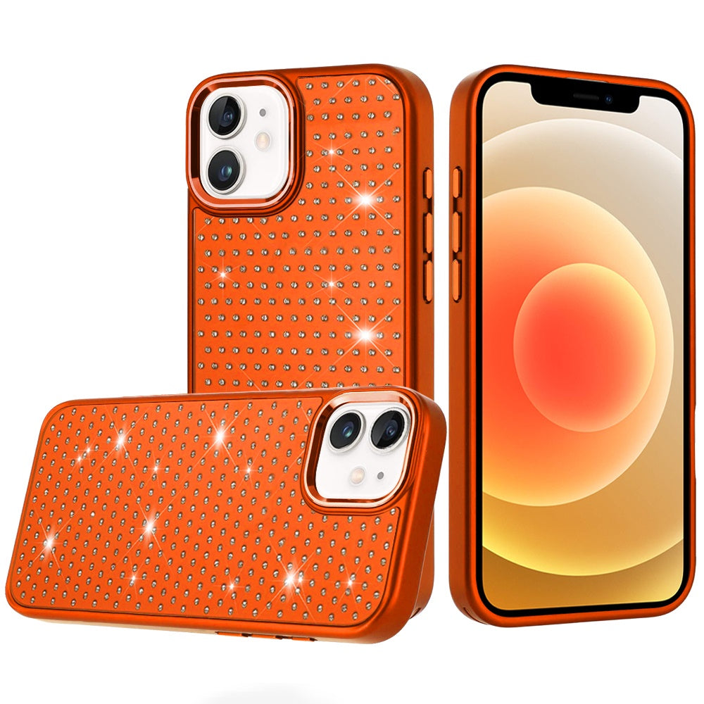Phone Case for Apple iPhone 12 /12 Pro Luxury Diamond Bling Sparkle Chrome Metallic Edge Shockproof Durable Protective Stylish Premium Hybrid Design Cover Cosmic Orange