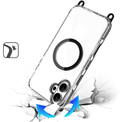 For Apple iPhone 17 (6.3") Clear Magnetic Frame PC Back Shockproof Protective Case with Detachable Lanyard Strap, Compatible with MagSafe Case Cover