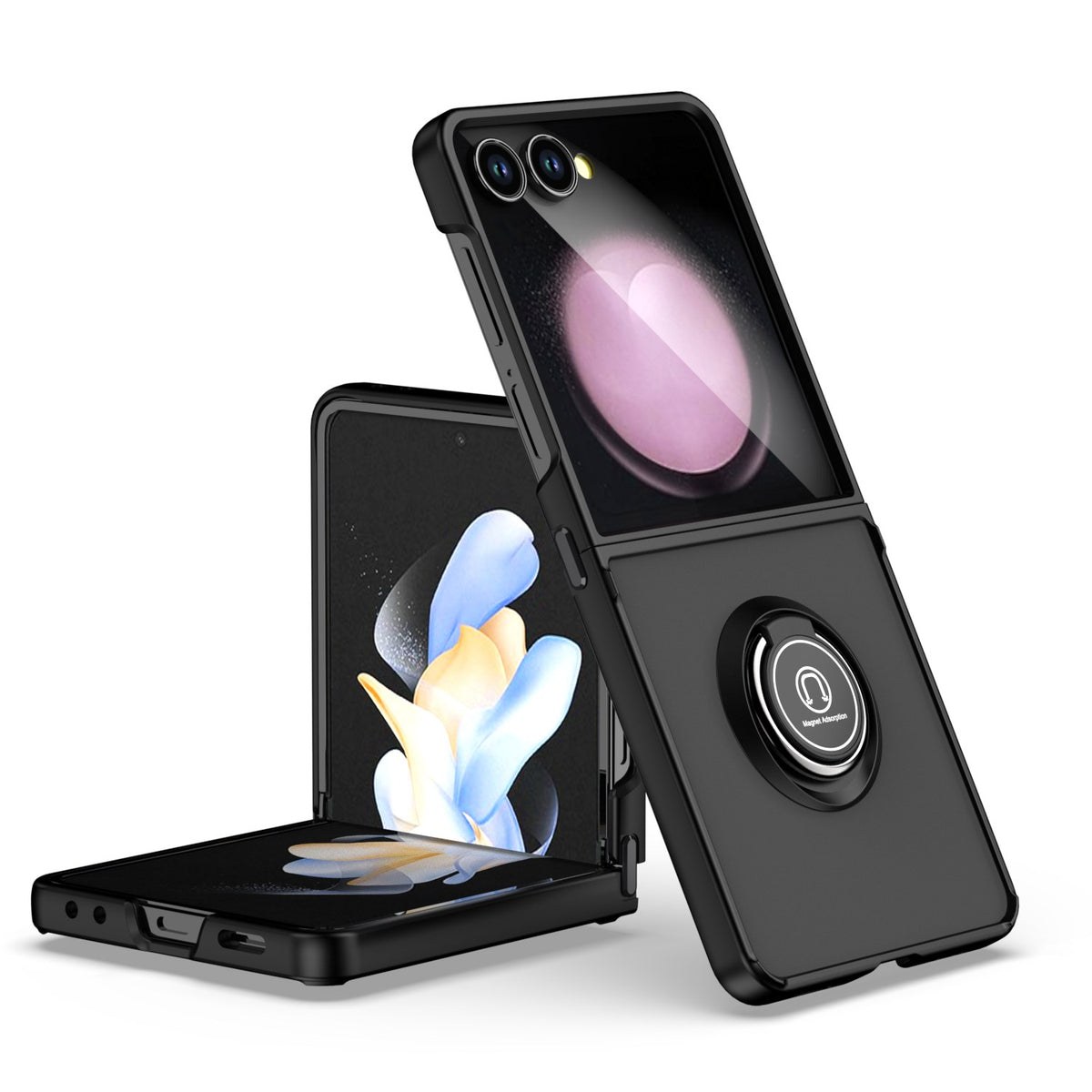 For Samsung Galaxy Z Flip 7 Semi Transparent Matte Hybrid Protective PC & TPU Shockproof with 360° Rotation Ring Stand Case Cover