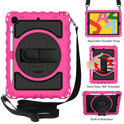 Tablet Case for Apple New iPad (9.7 inch), iPad 6th/5th Gen 2018 2017 360 Rotating Back Hybrid Heavy Duty Kickstand Hand Strap Shoulder Strap Full Body Drop Protection Cover Hotpink