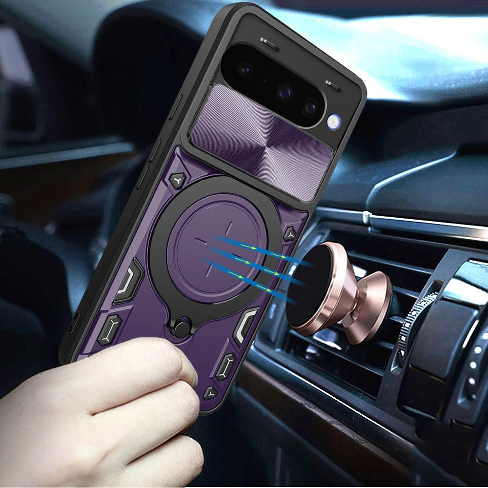 Phone Case for Google Pixel 11 Pro XL Magnetic Ring Stand Shockproof Hybrid Full Camera Slide Guard Anti Slip Heavy Duty Protective Armor Cover