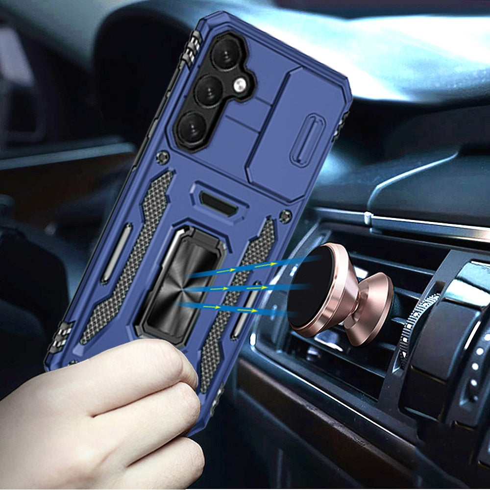 For Samsung Galaxy A57 Tough Hybrid Case with Movable Camera Window & Metal Ring Stand Shockproof Case Cover