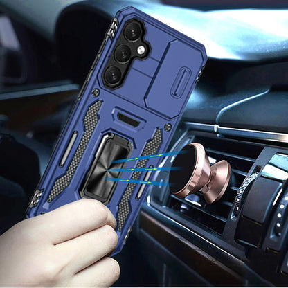 For Samsung Galaxy A57 Tough Hybrid Case with Movable Camera Window & Metal Ring Stand Shockproof Case Cover
