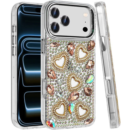 Phone Case for Apple iPhone 18 Pro Max Luxury Crystal Heart Rhinestone Diamond Bling Shockproof Hybrid Glitter Protective Stylish Durable Grip Cover