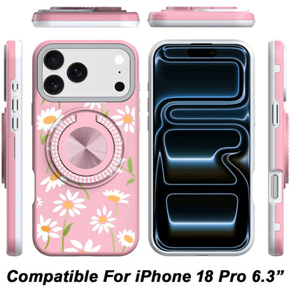 Phone Case for Apple iPhone 18 Pro Magnetic Ring Stand Matte Metal Hybrid Car Mount Friendly Shockproof Rotational Grip Diamond Design Pattern Cover
