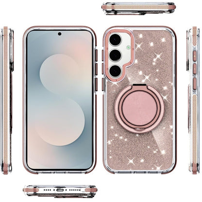 For Samsung Galaxy S25 FE /S25 Fan Edition Slim Bling Glitter Sparkly Shimmer Hybrid with Magnetic Ring and 360° Rotational Stand [Compatible with Magsafe] Case Cover Black