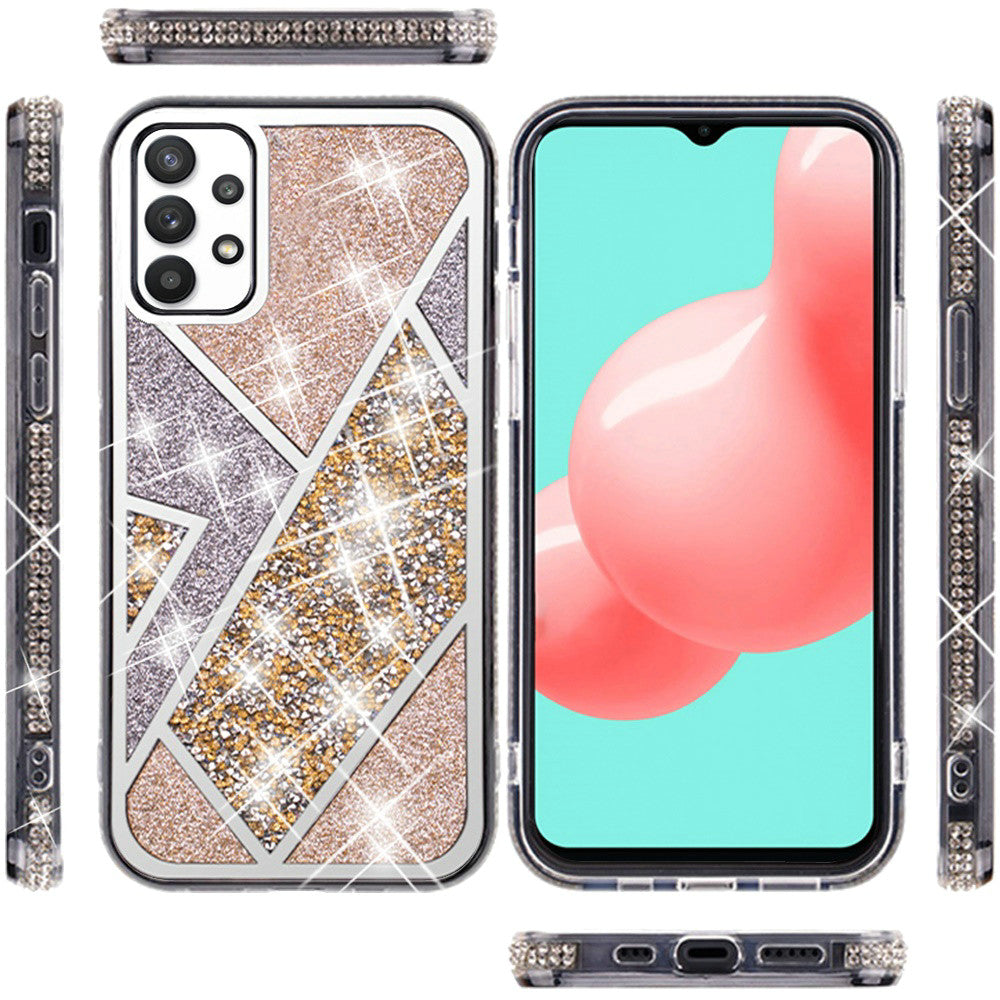 For Apple iPhone 16 Pro (6.3") Cute Fancy Glitter Bling Diamond Rhinestone Sparkly Bumper Fashion Shiny Hybrid Rugged TPU Case Cover Gold