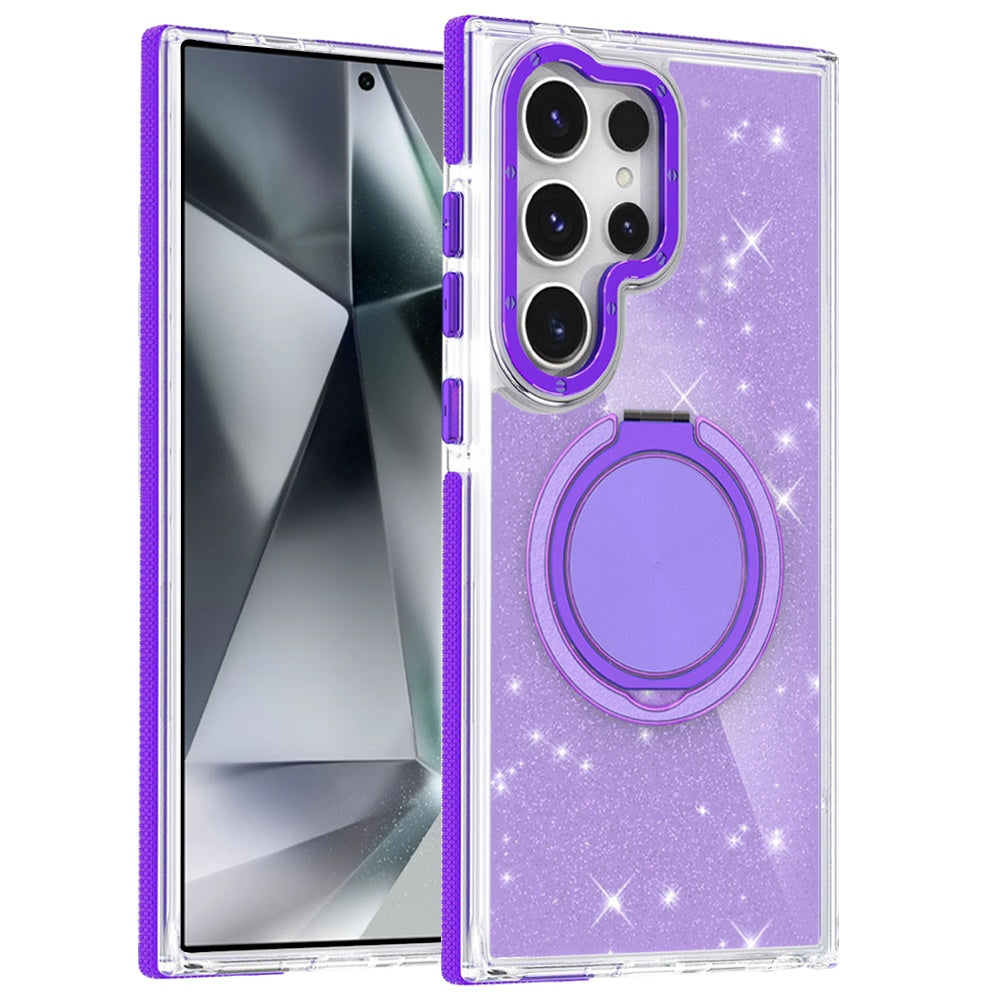 Phone Case for Samsung Galaxy S24 Ultra Magnetic Hybrid 360 Rotating Ring Kickstand Tough Hard PC Soft TPU Glitz Shimmer Glitter Shock Absorbing Cover Purple